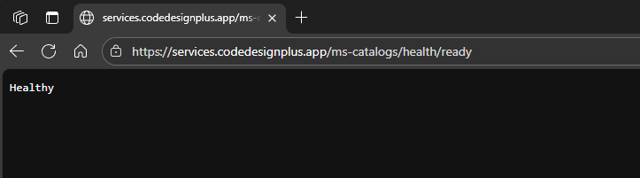 Petición exitosa al endpoint de salud de ms-catalogs