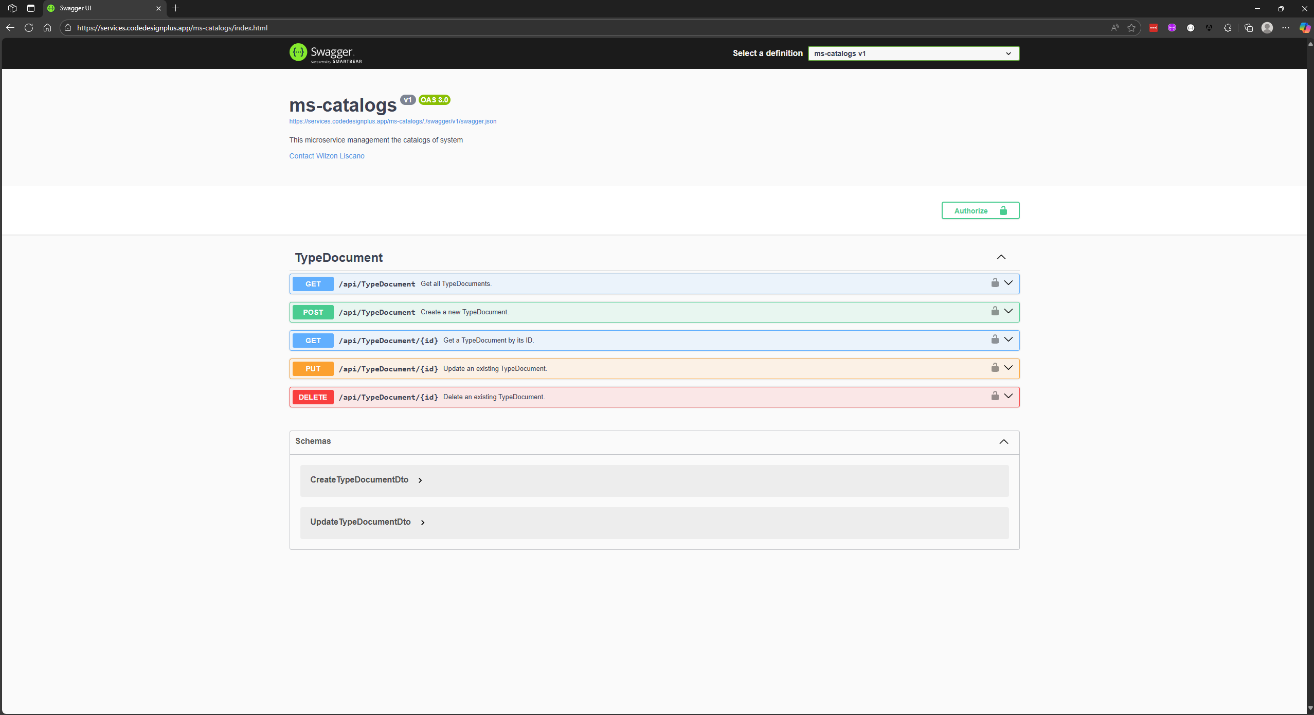 Visualizando Swagger UI de ms-catalogs-rest