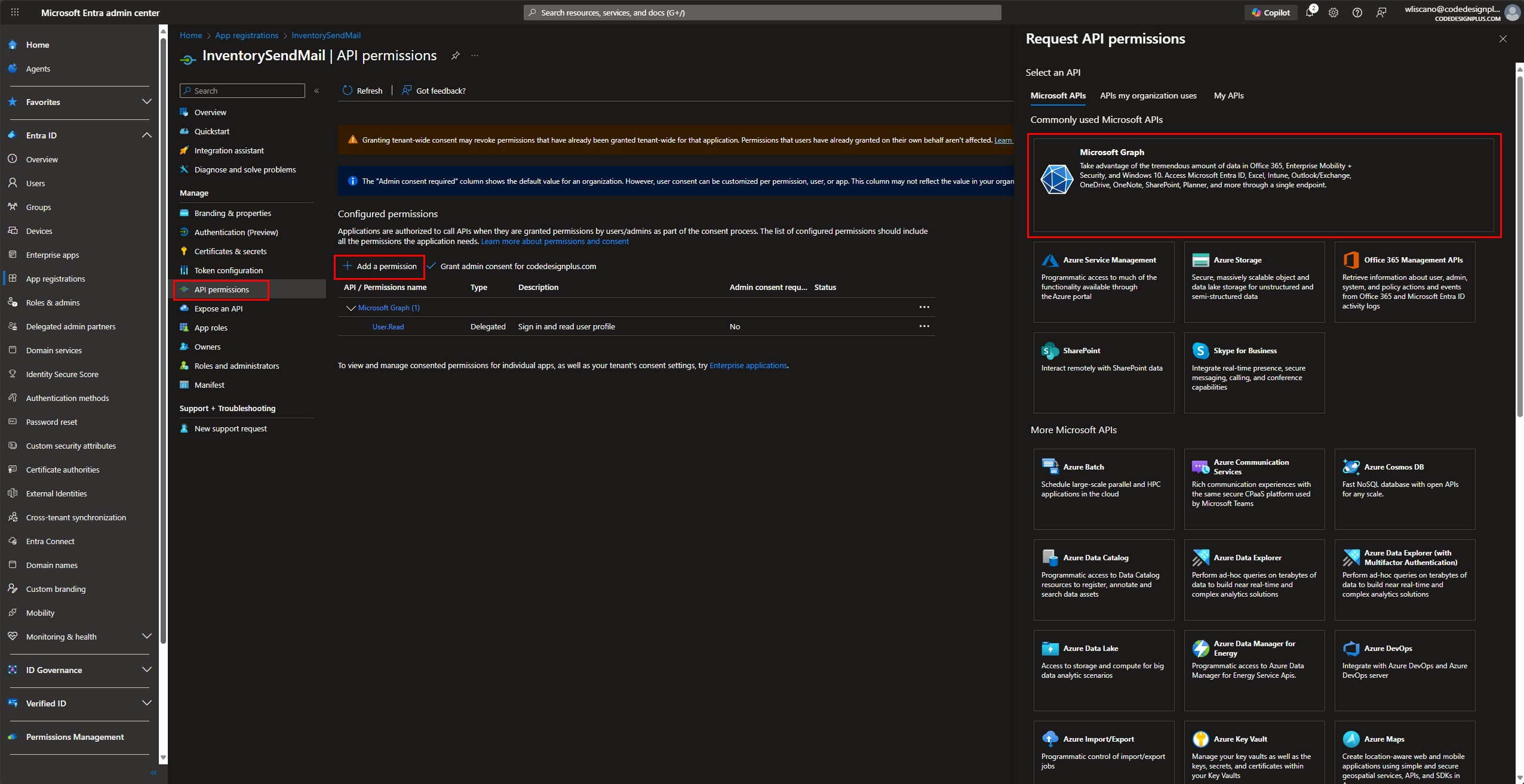 Añadiendo permisos de Microsoft Graph