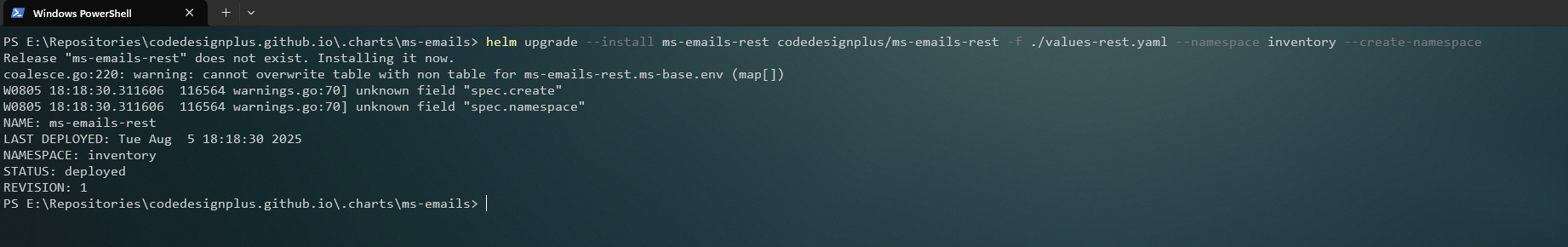 Instalando el Helm chart de ms-emails-rest