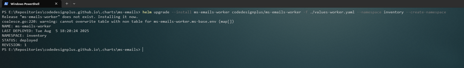 Instalando el Helm chart de ms-emails-worker