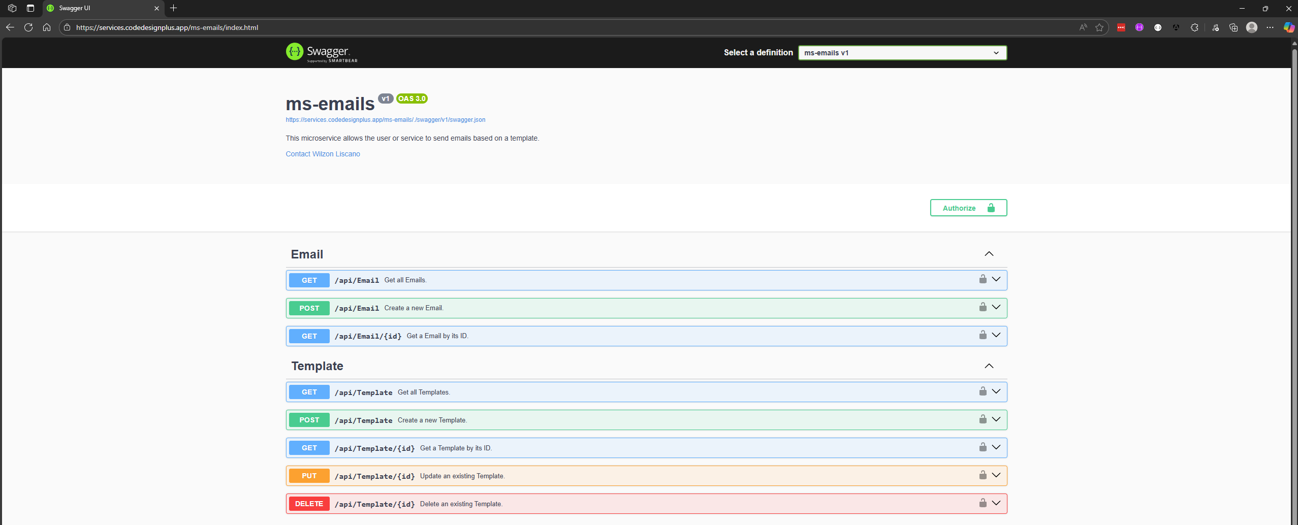 Accediendo a Swagger UI de ms-emails