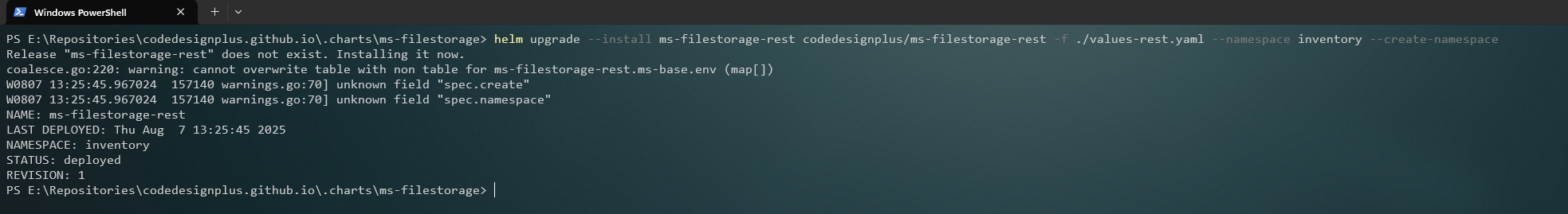 Instalando el Helm chart de ms-filestorage-rest