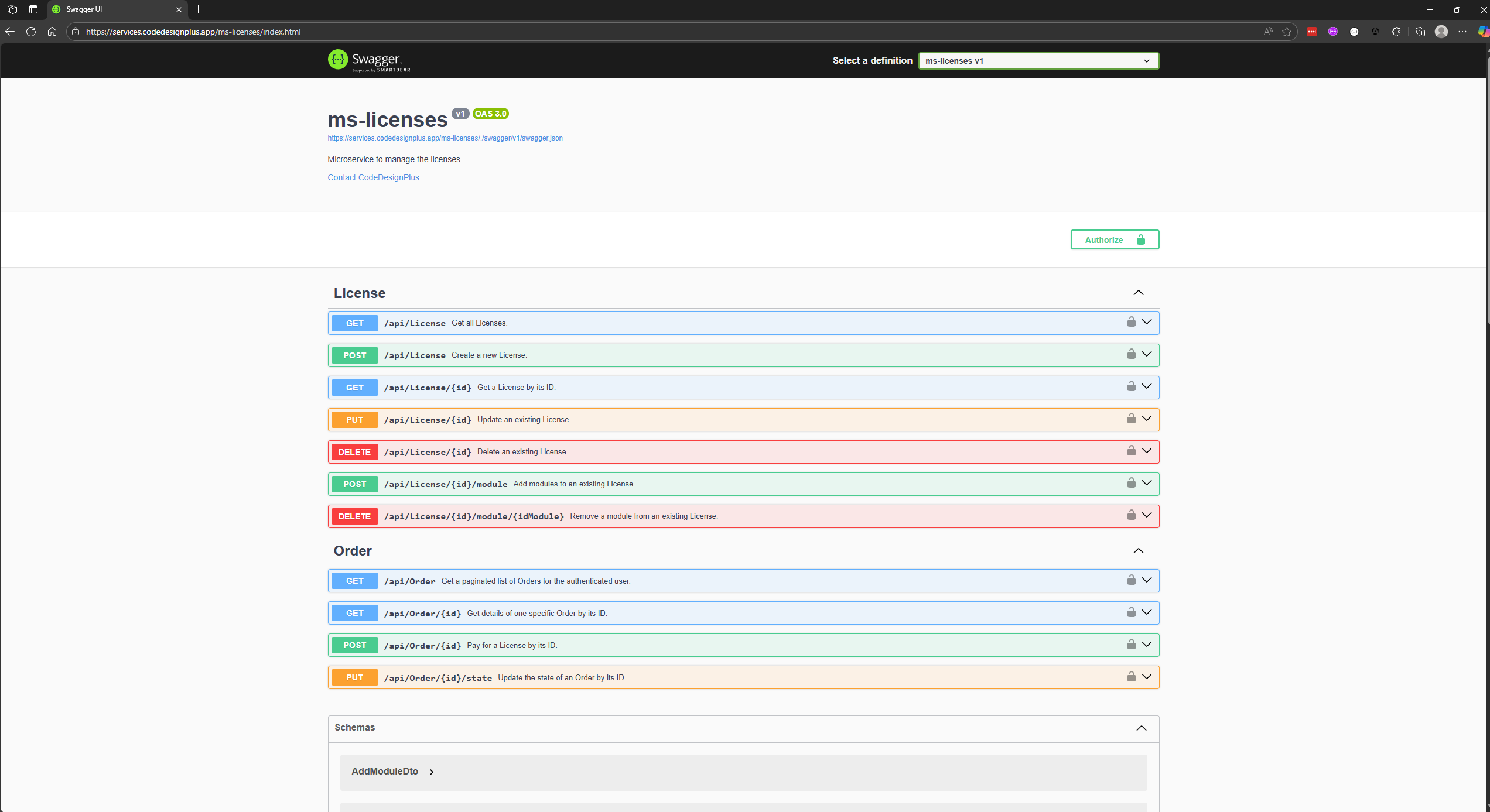 Visualizando Swagger UI de ms-licenses-rest