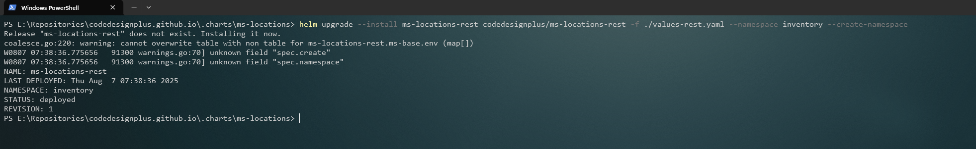 Instalando el Helm chart de ms-locations-rest