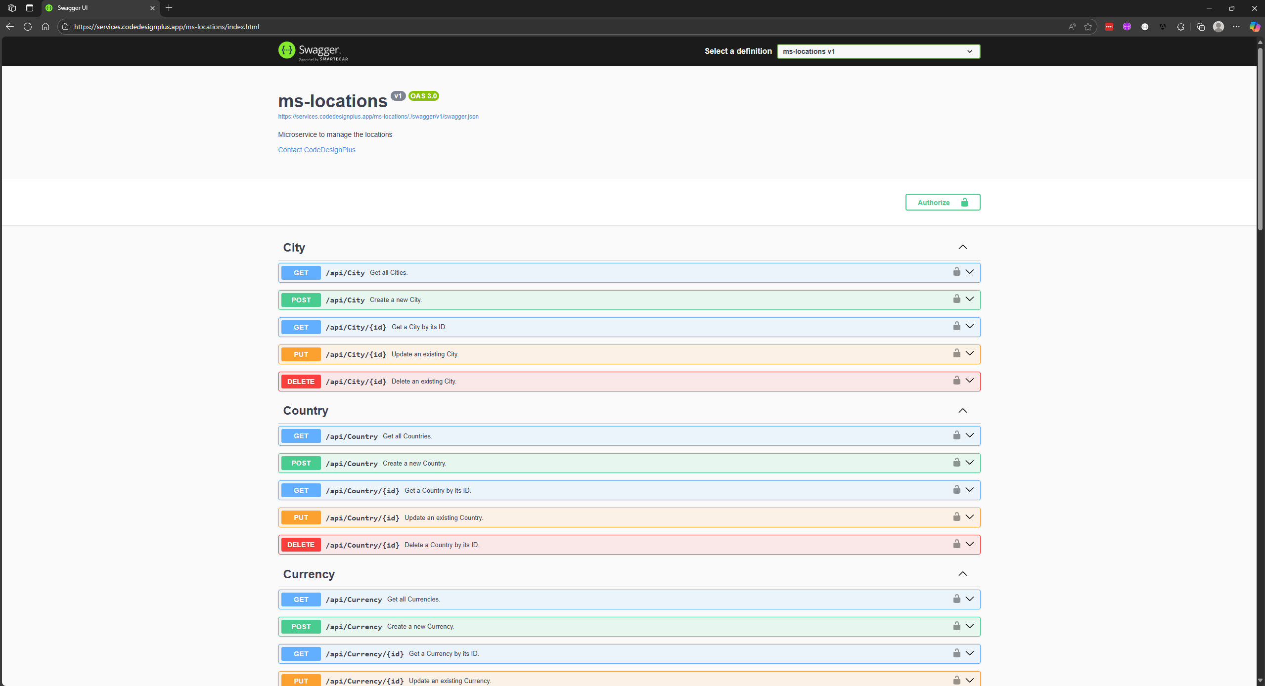 Visualizando Swagger UI de ms-locations-rest