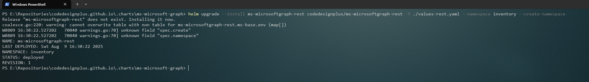 Instalando el Helm chart de ms-microsoftgraph-rest