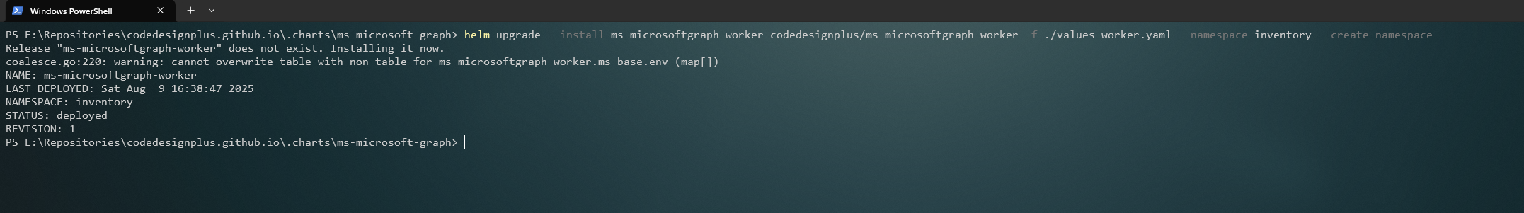 Instalando el Helm chart de ms-microsoftgraph-worker