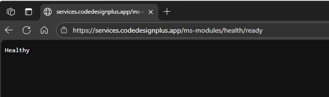 Petición exitosa al endpoint de salud de ms-modules