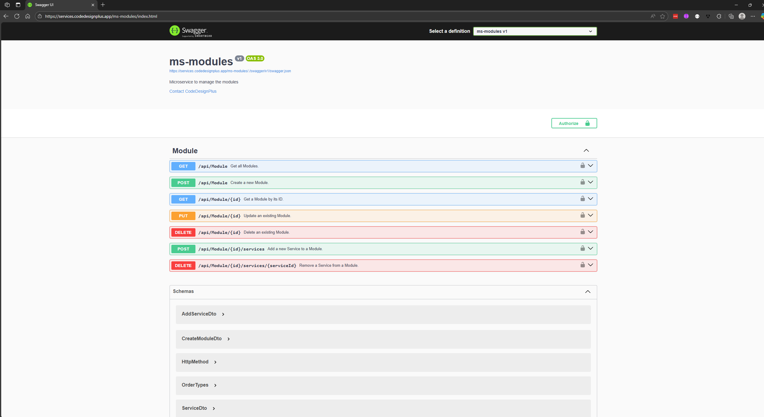 Visualizando Swagger UI de ms-modules-rest