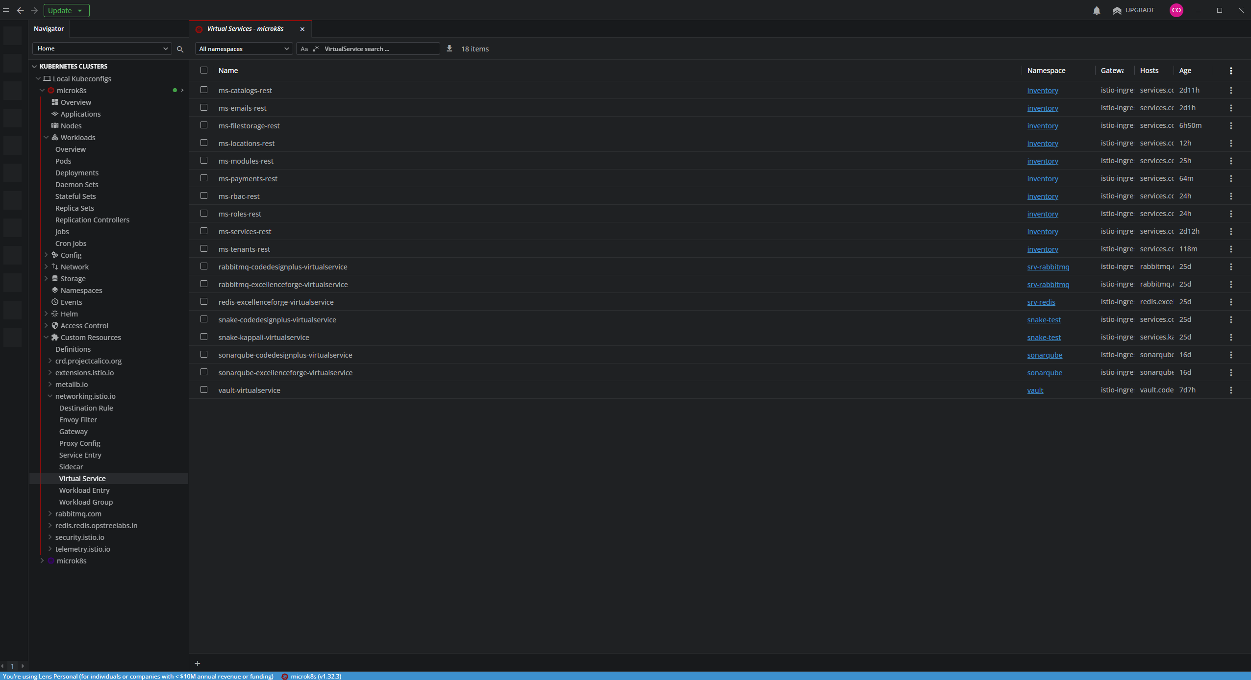 Verificando el VirtualService de ms-payments en Lens