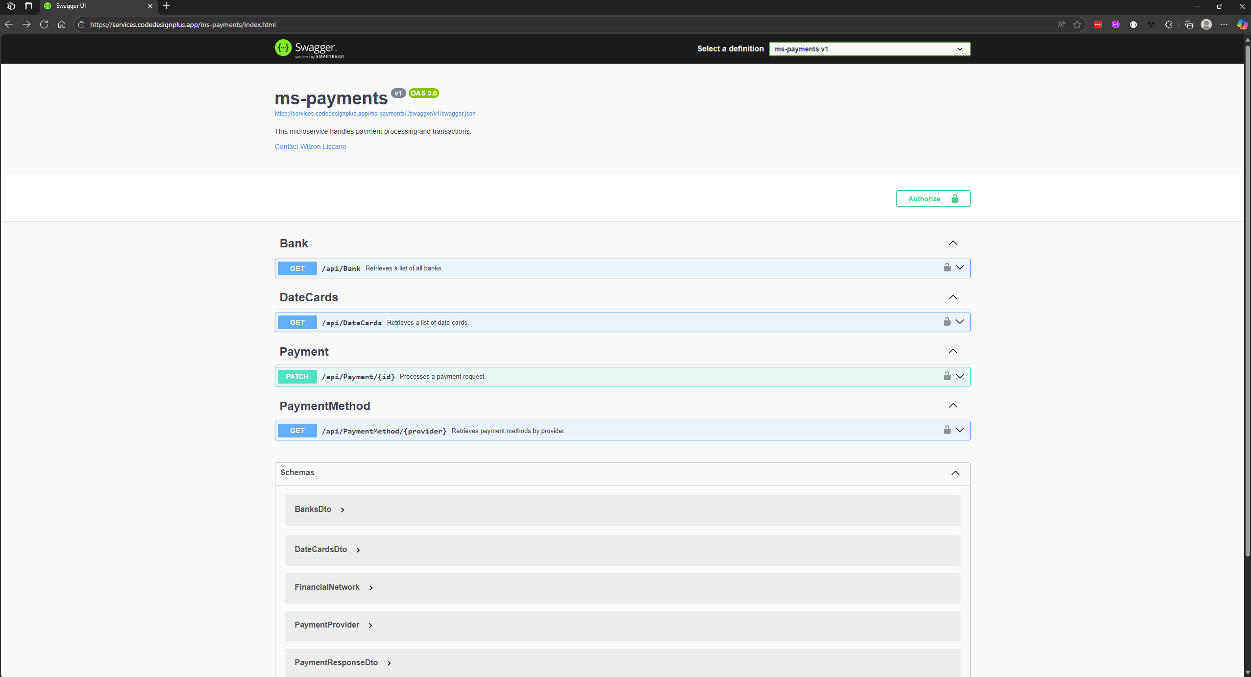 Visualizando Swagger UI de ms-payments-rest