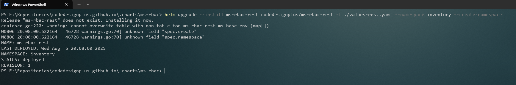 Instalando el Helm chart de ms-rbac-rest