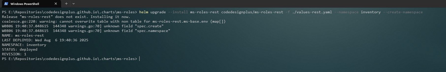 Instalando el Helm chart de ms-roles-rest