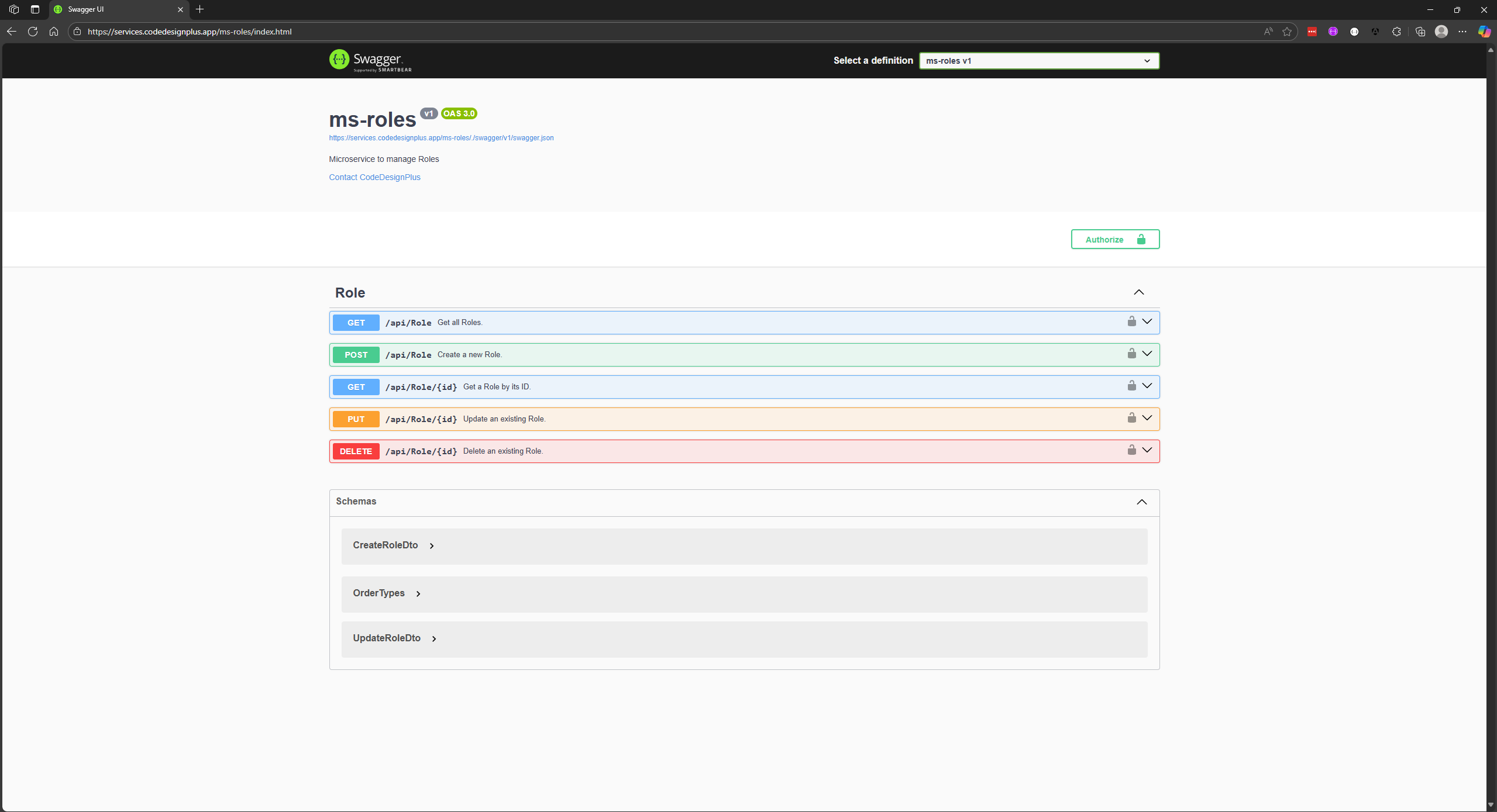 Visualizando Swagger UI de ms-roles-rest