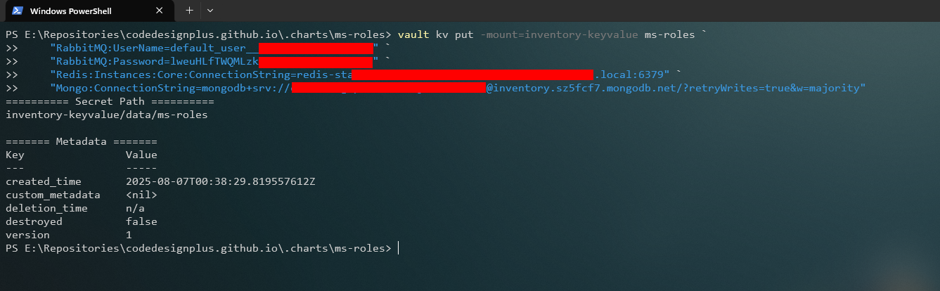 Creando los secretos para ms-roles en Vault