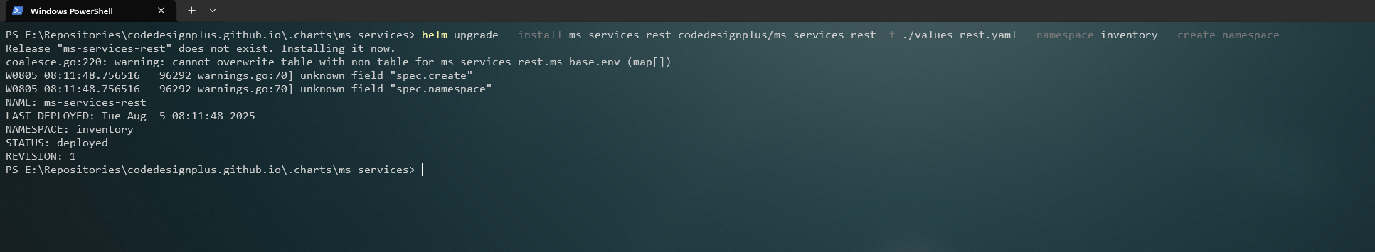 Instalando el Helm chart de ms-services-rest