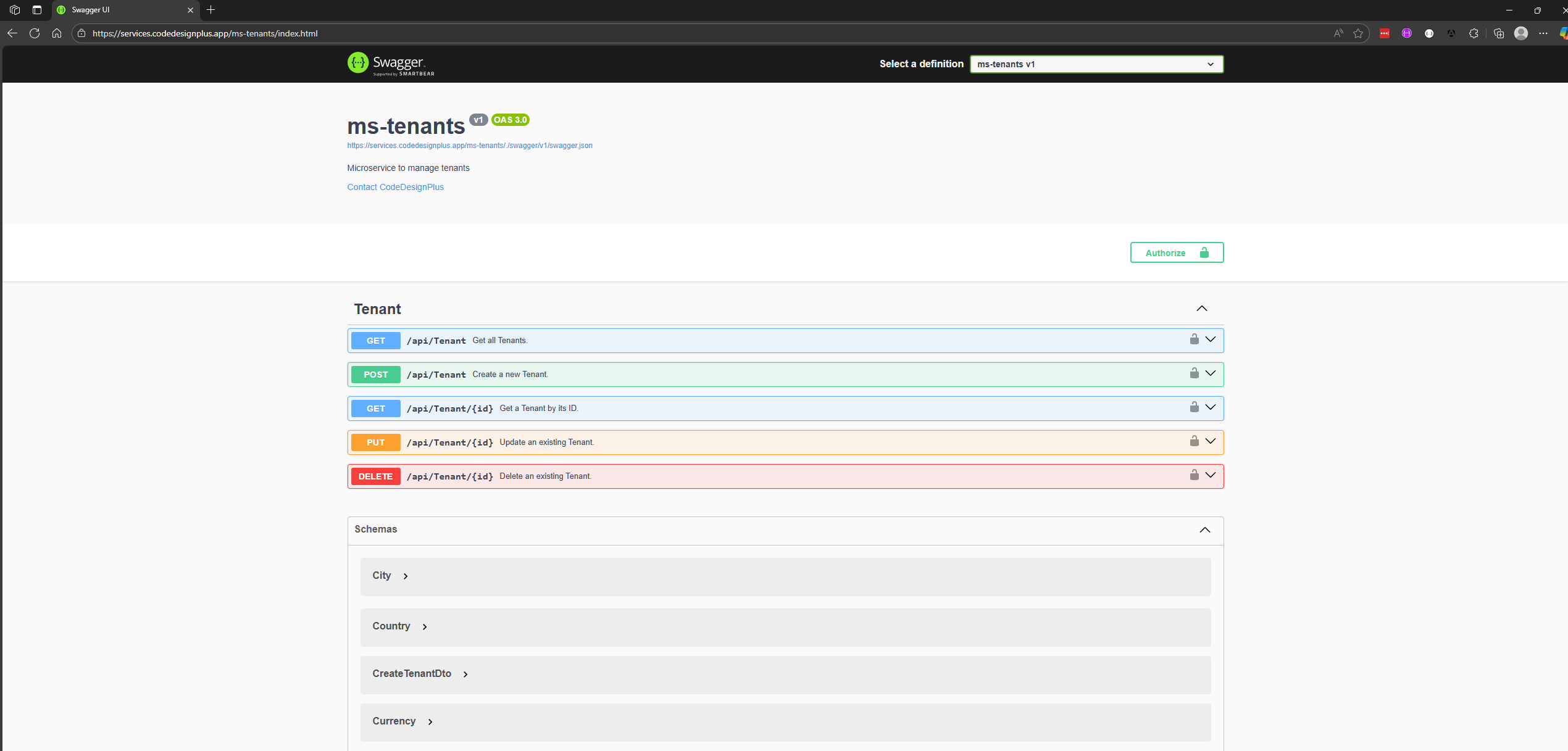 Visualizando Swagger UI de ms-tenants-rest