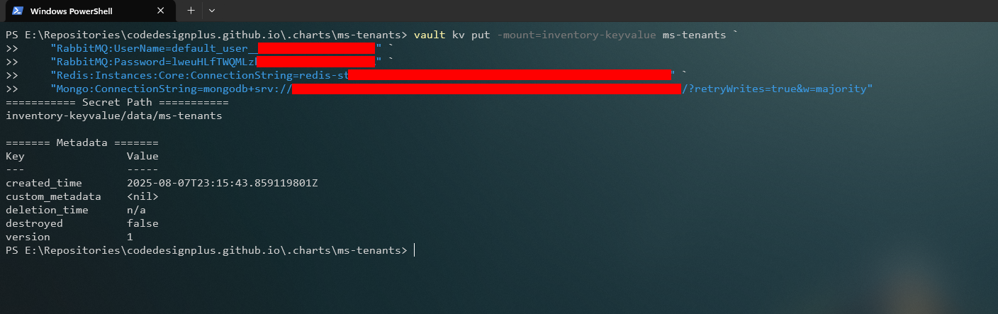 Creando los secretos para ms-tenants en Vault