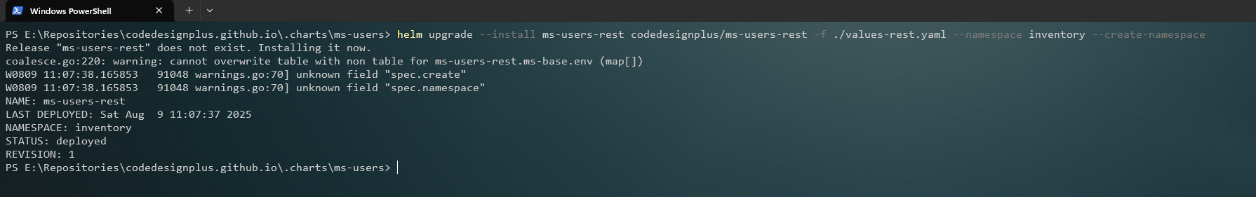 Instalando el Helm chart de ms-users-rest