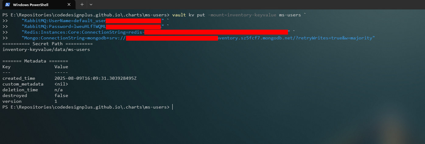Creando los secretos para ms-users en Vault