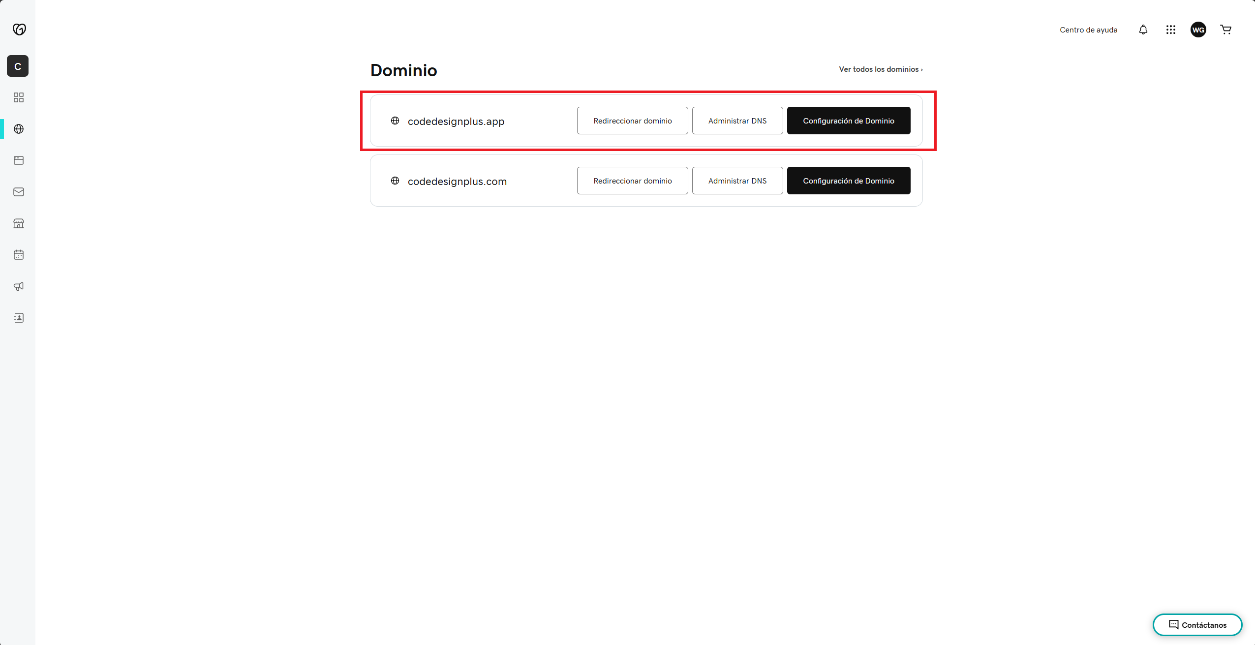 Selección del dominio codedesignplus.app en GoDaddy