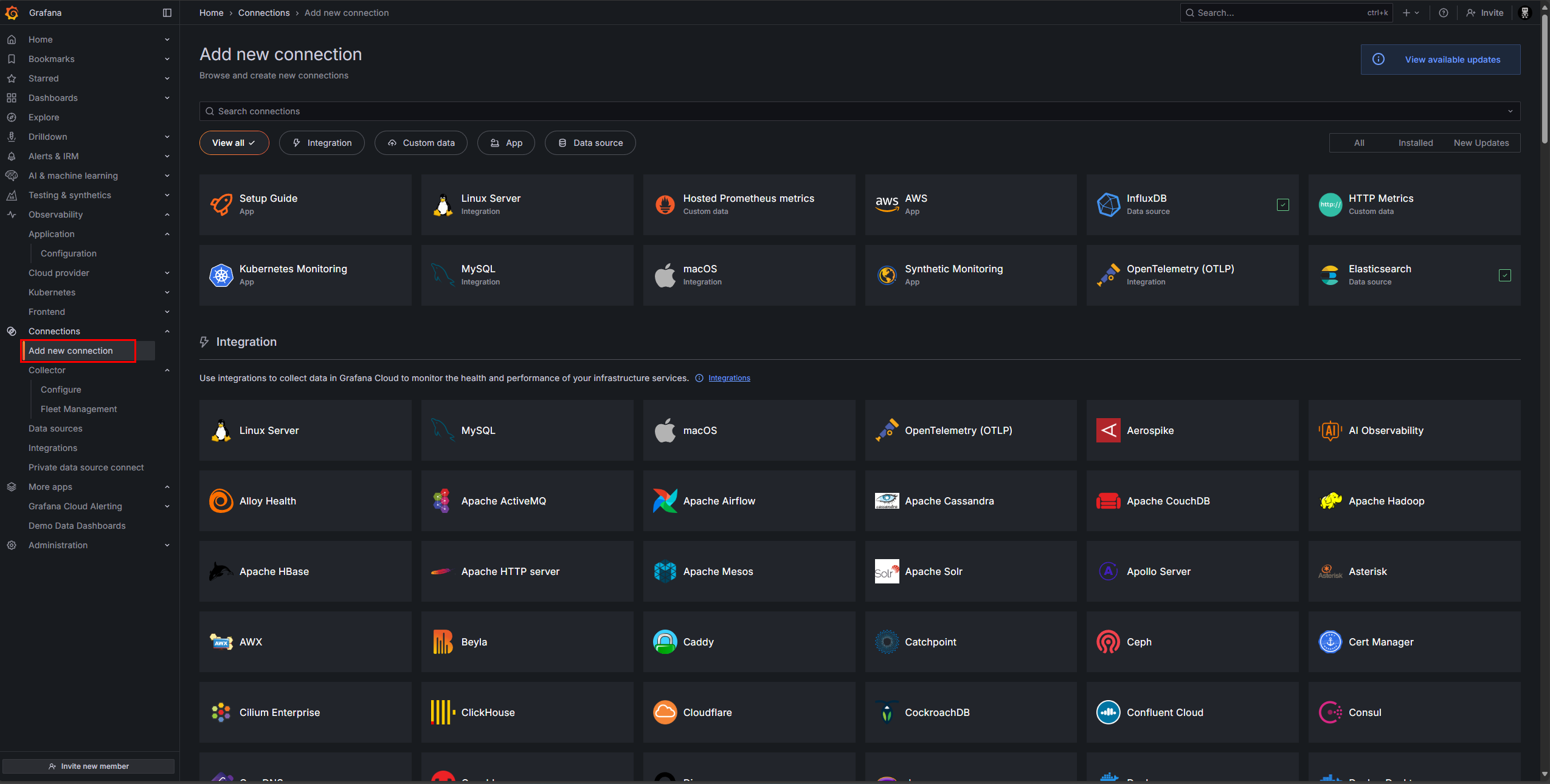 Añadiendo una nueva conexión en Grafana Cloud
