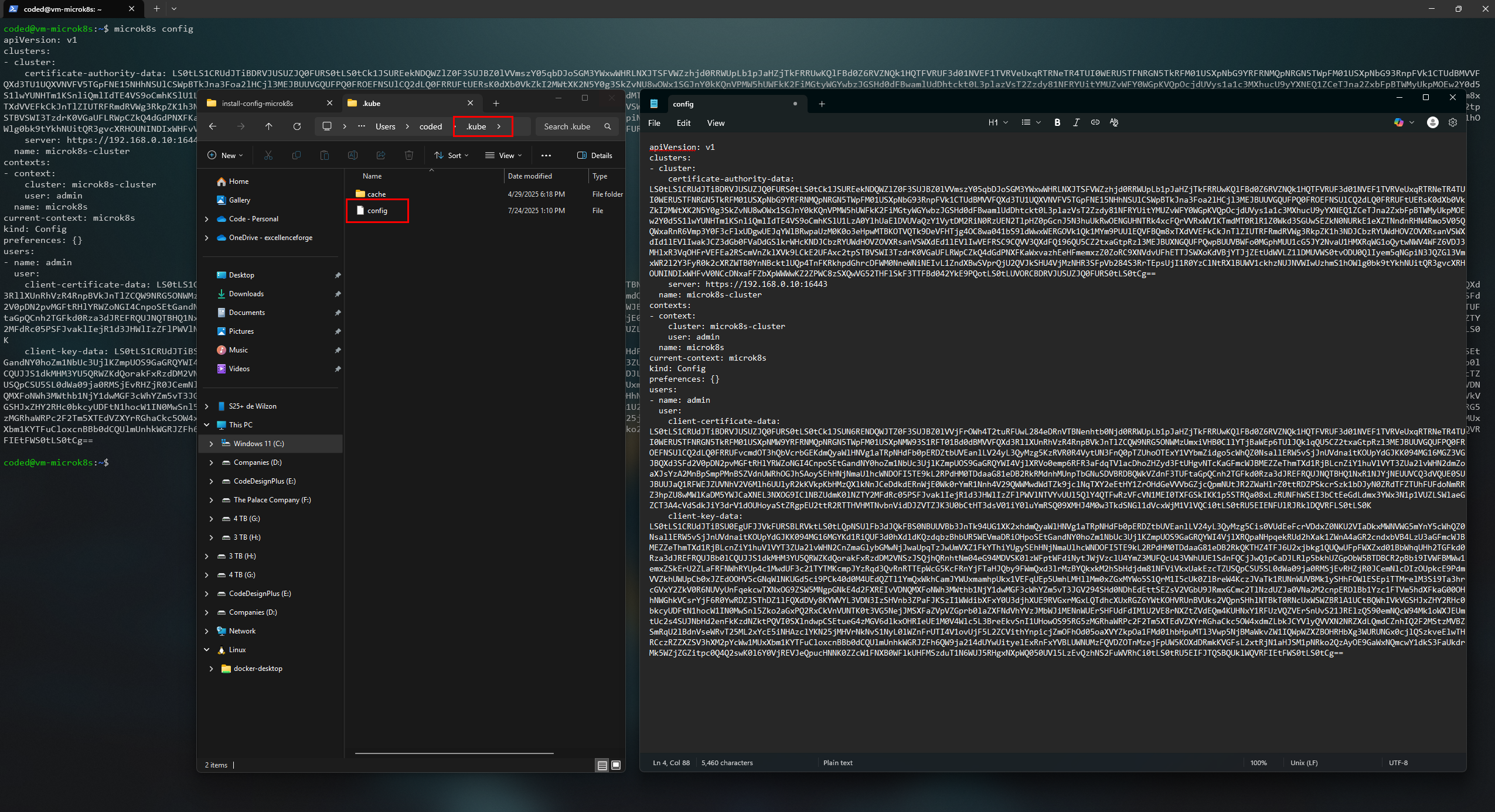 Guardando el archivo kubeconfig en Windows