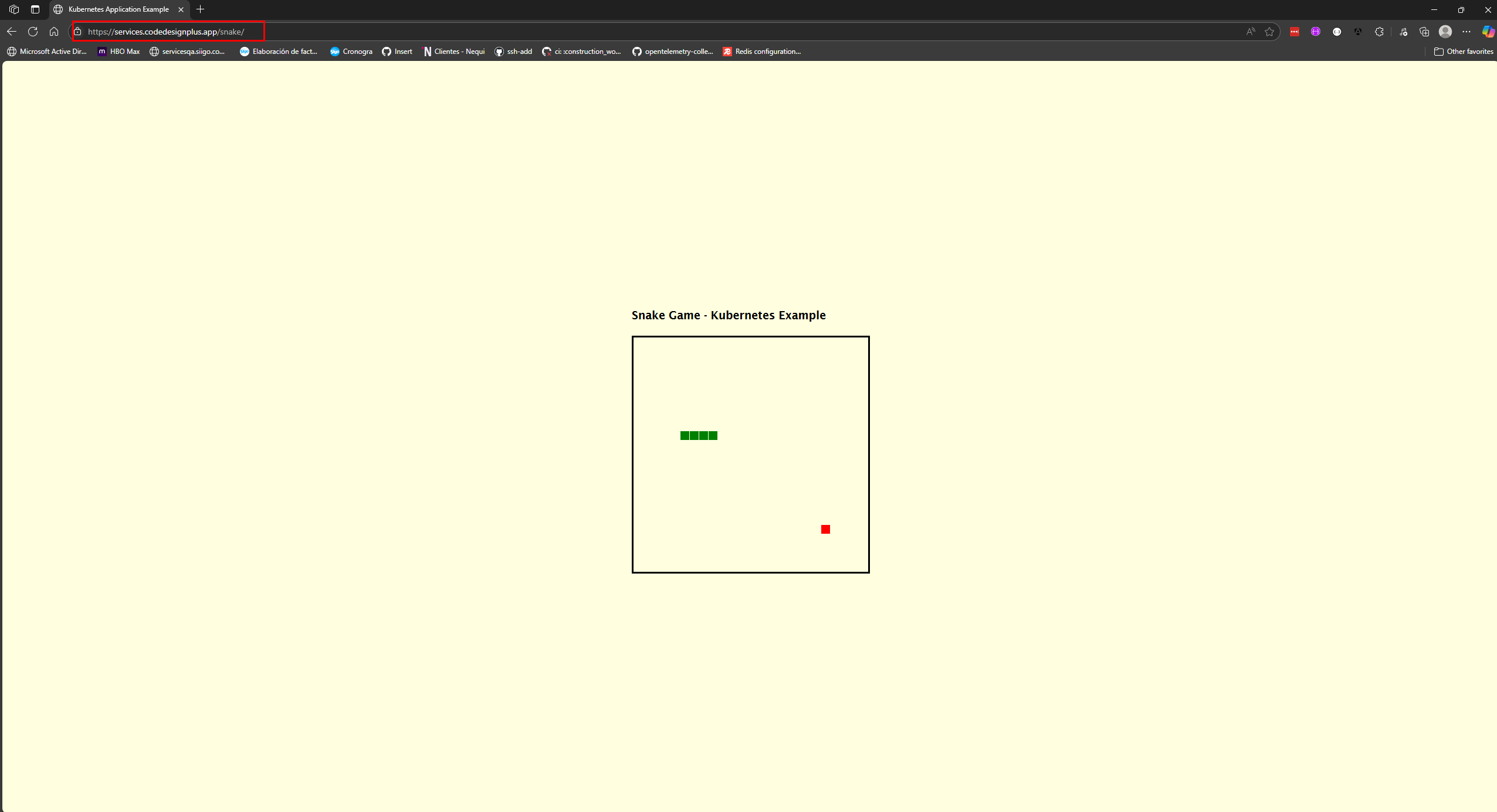 Juego de Snake funcionando en el navegador