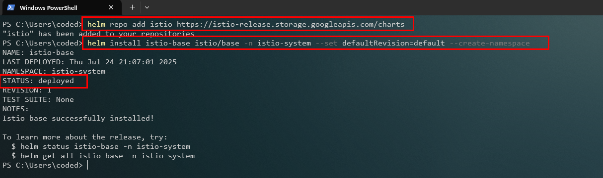 Instalando el chart istio-base con Helm