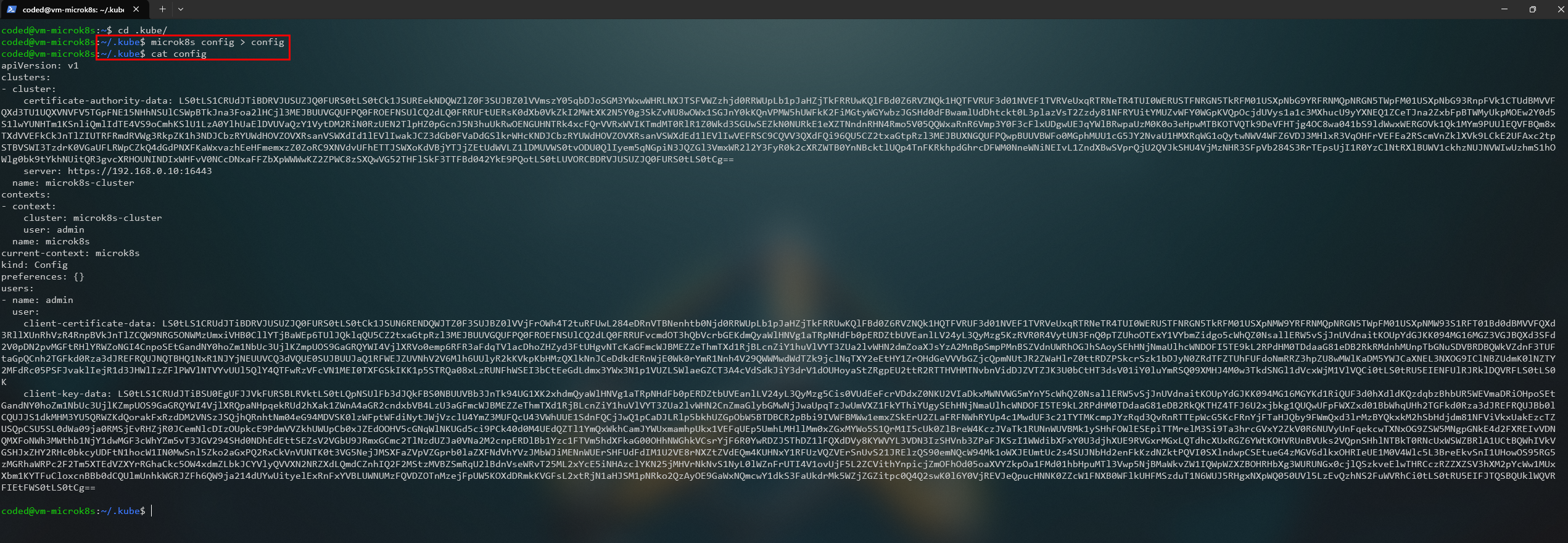 Obteniendo el kubeconfig de MicroK8s