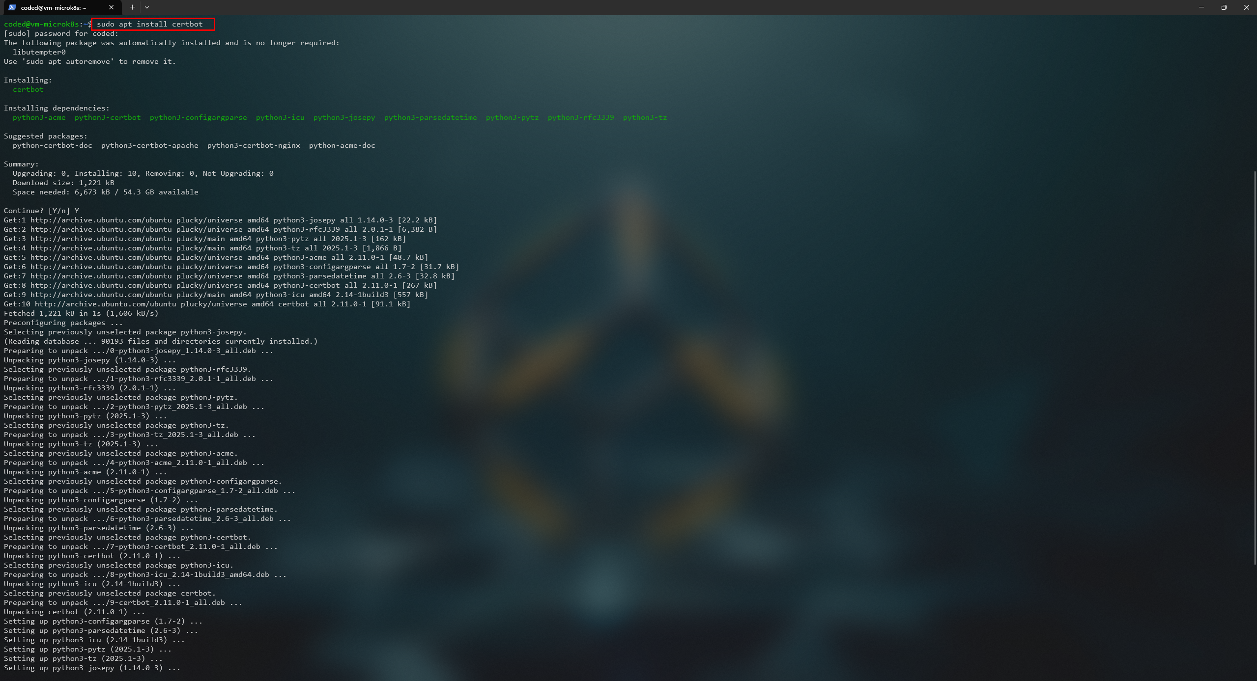 Instalando certbot con apt