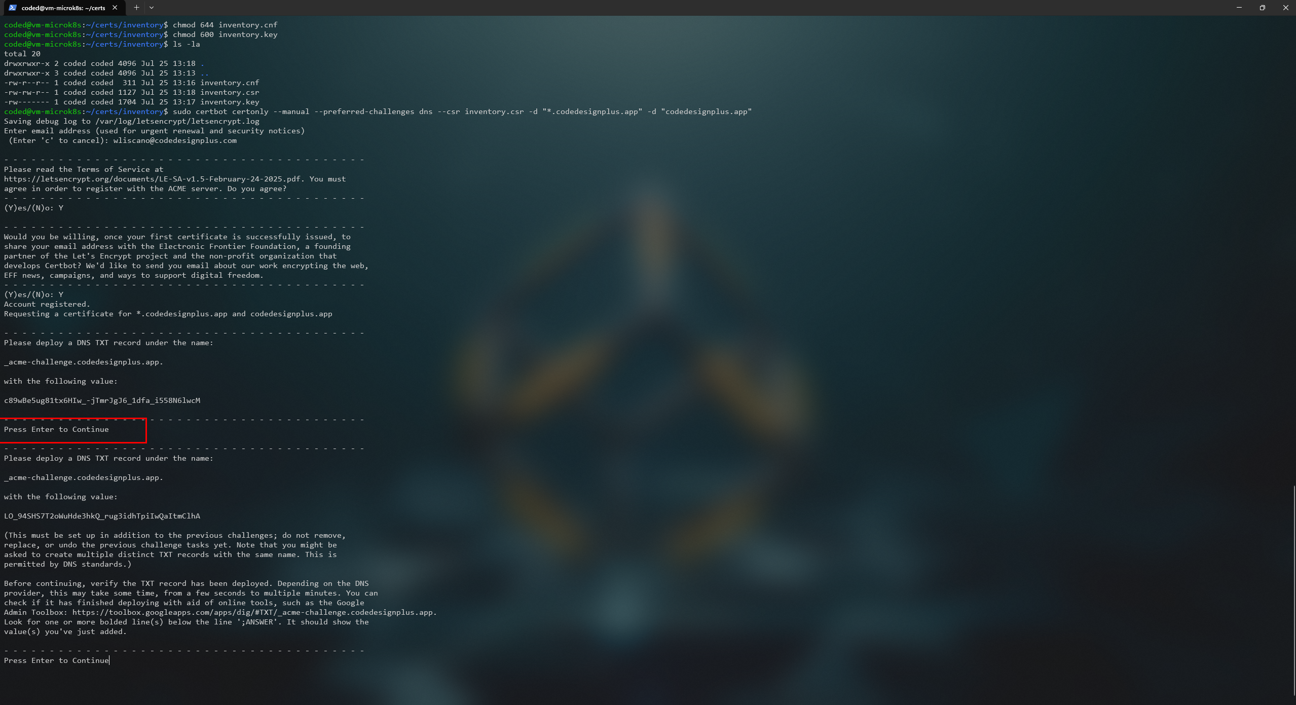 Continuando el proceso en la terminal