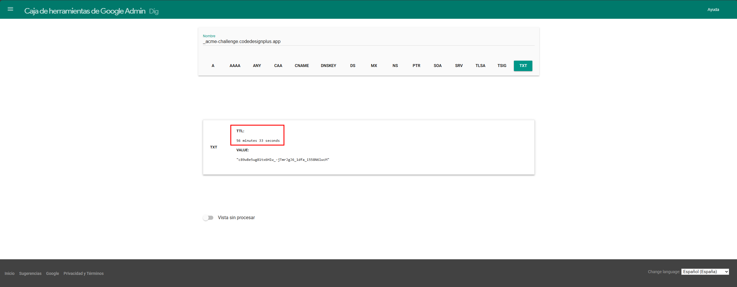 Verificando el segundo valor con Google Dig
