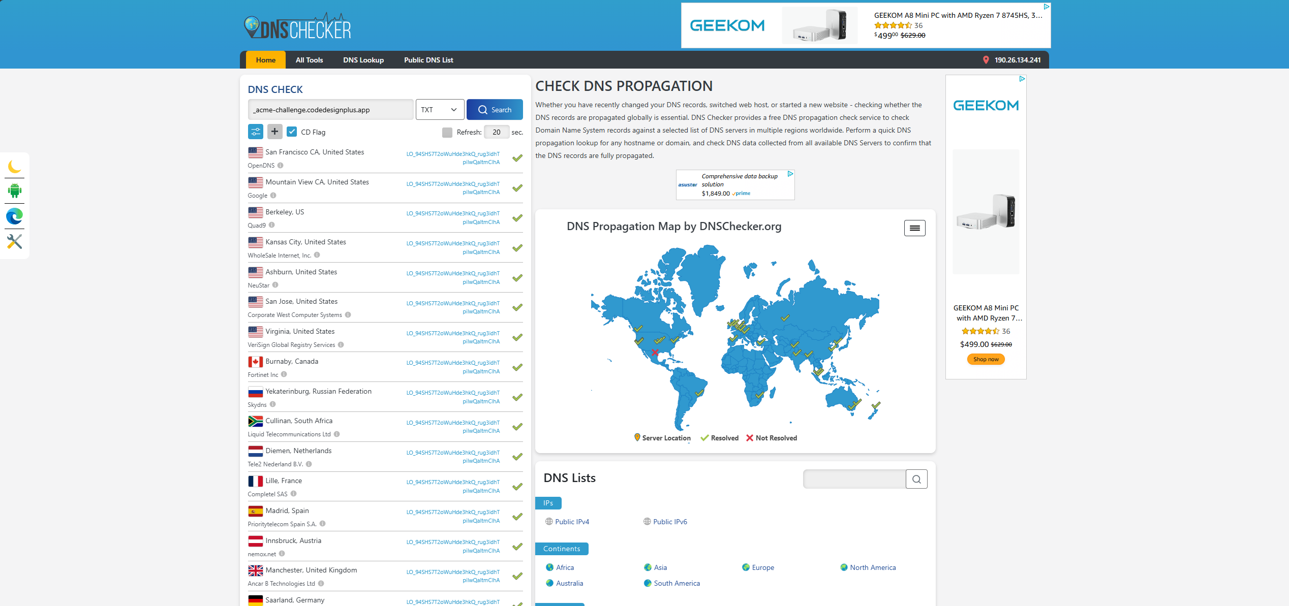 Verificando el segundo valor con DNSChecker (2)