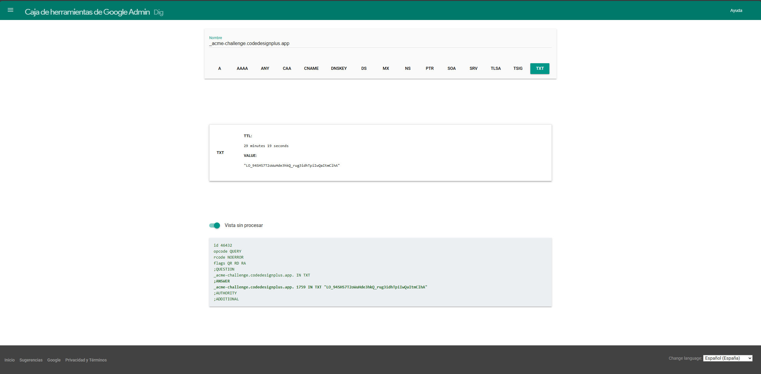 Verificando el segundo valor con Google Dig (2)