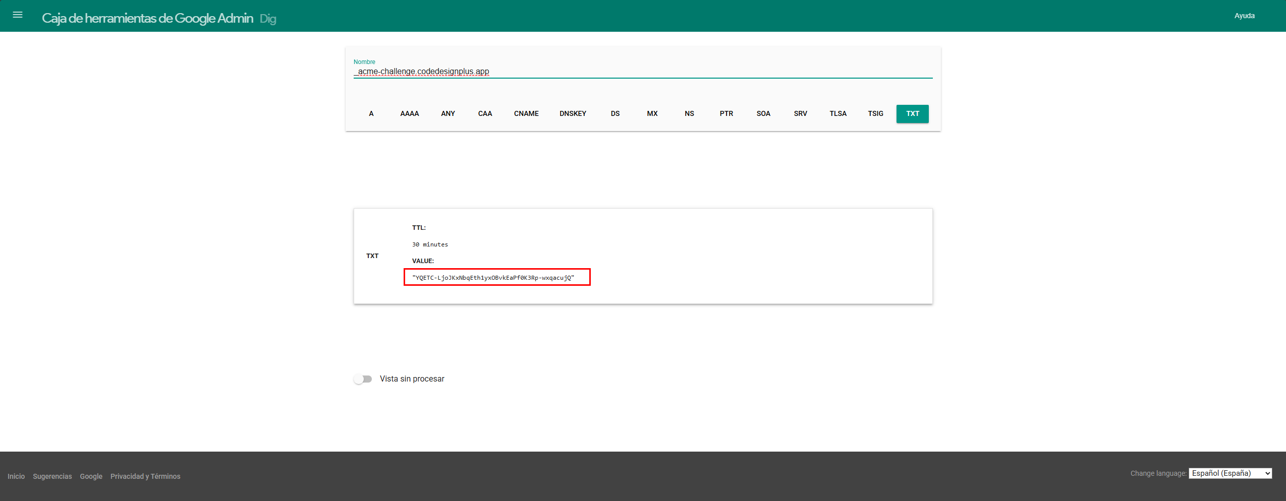 Verificando el tercer valor con Google Dig