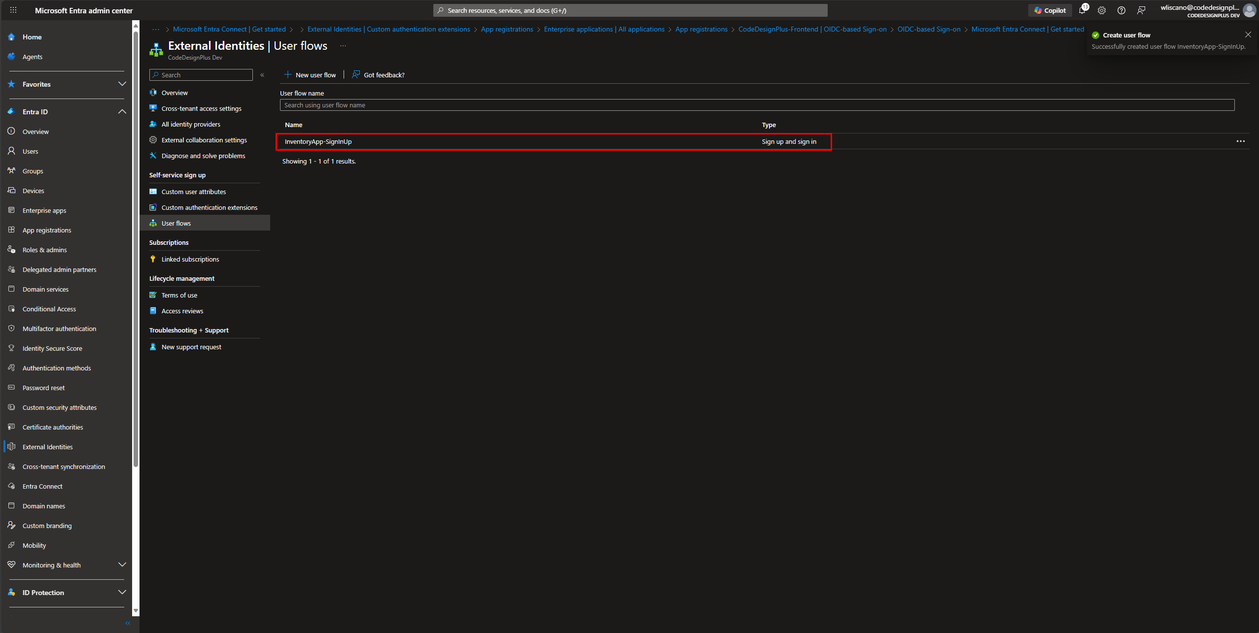 User Flow creado exitosamente