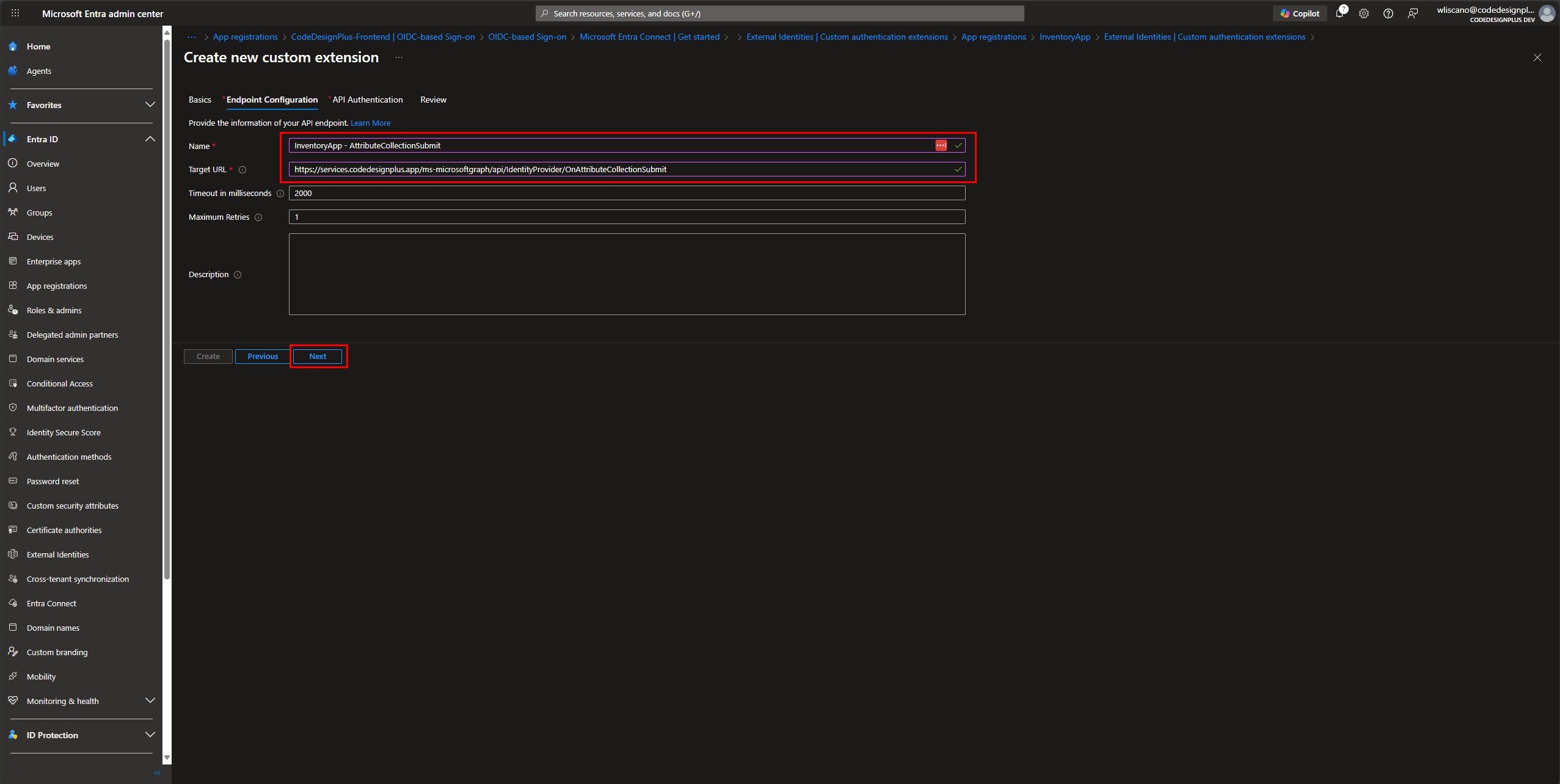 Configurando el endpoint de la extensión
