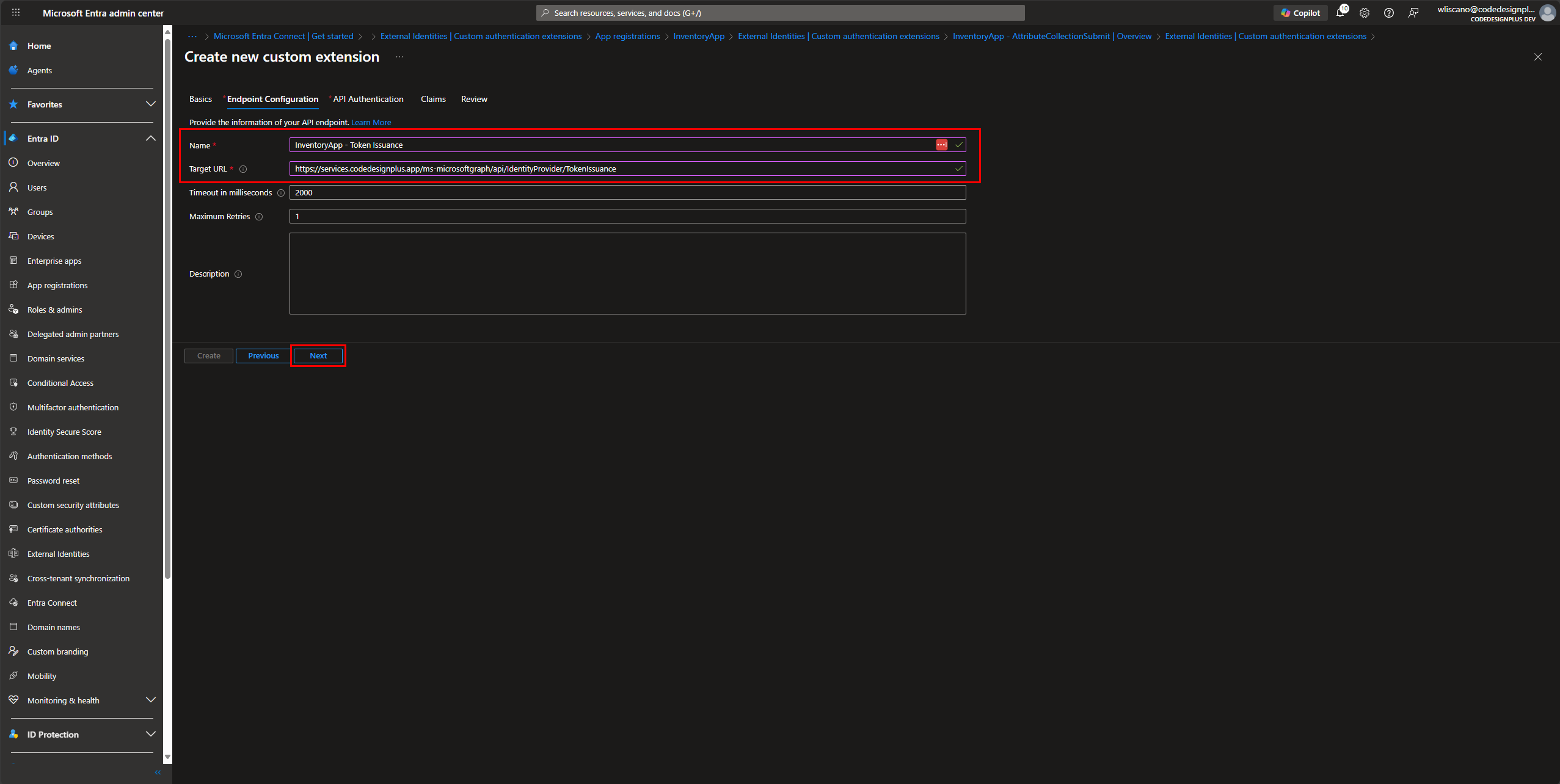 Configurando el endpoint de la extensión Token Issuance