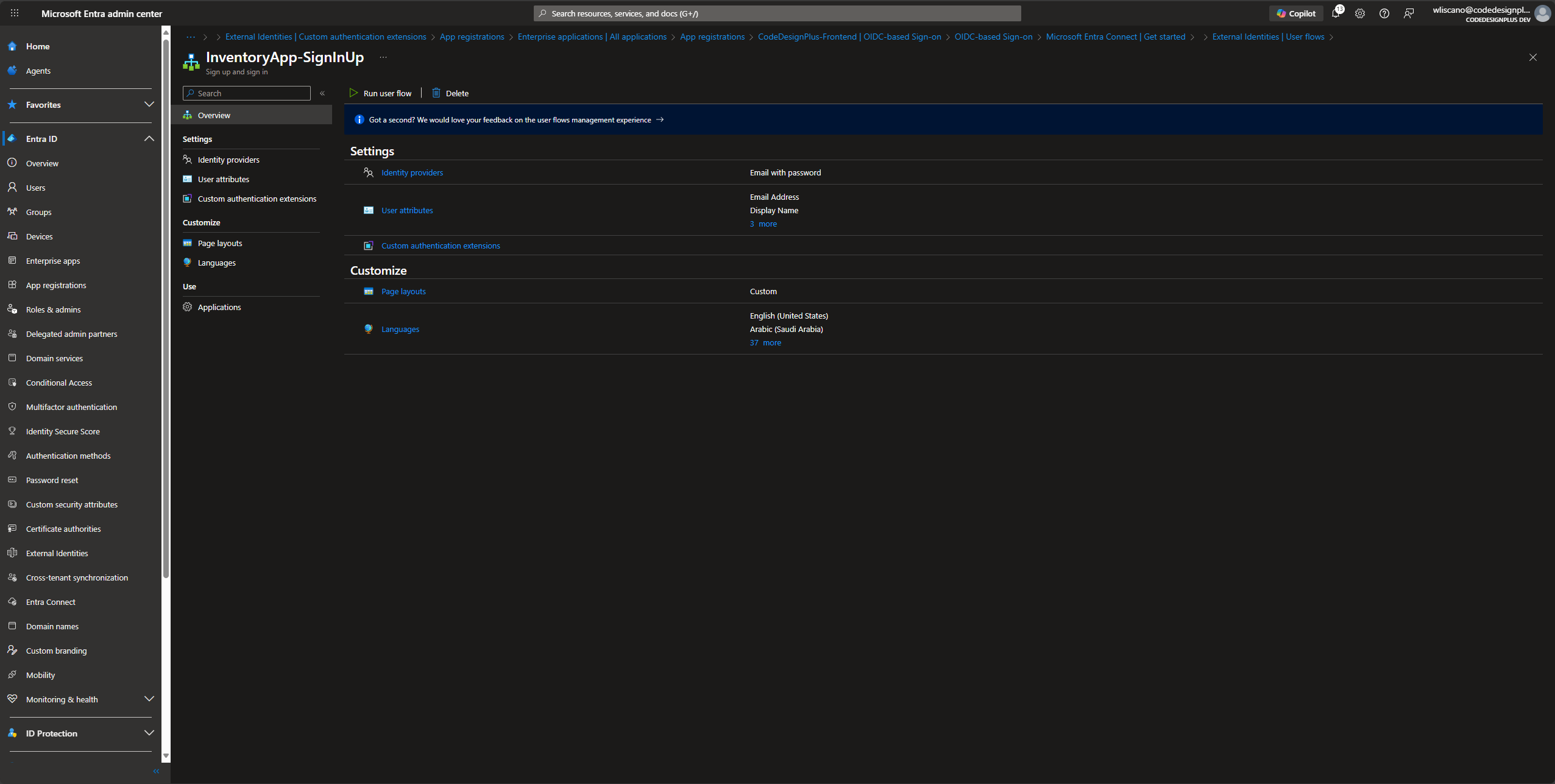 Entrando a las extensiones del User Flow