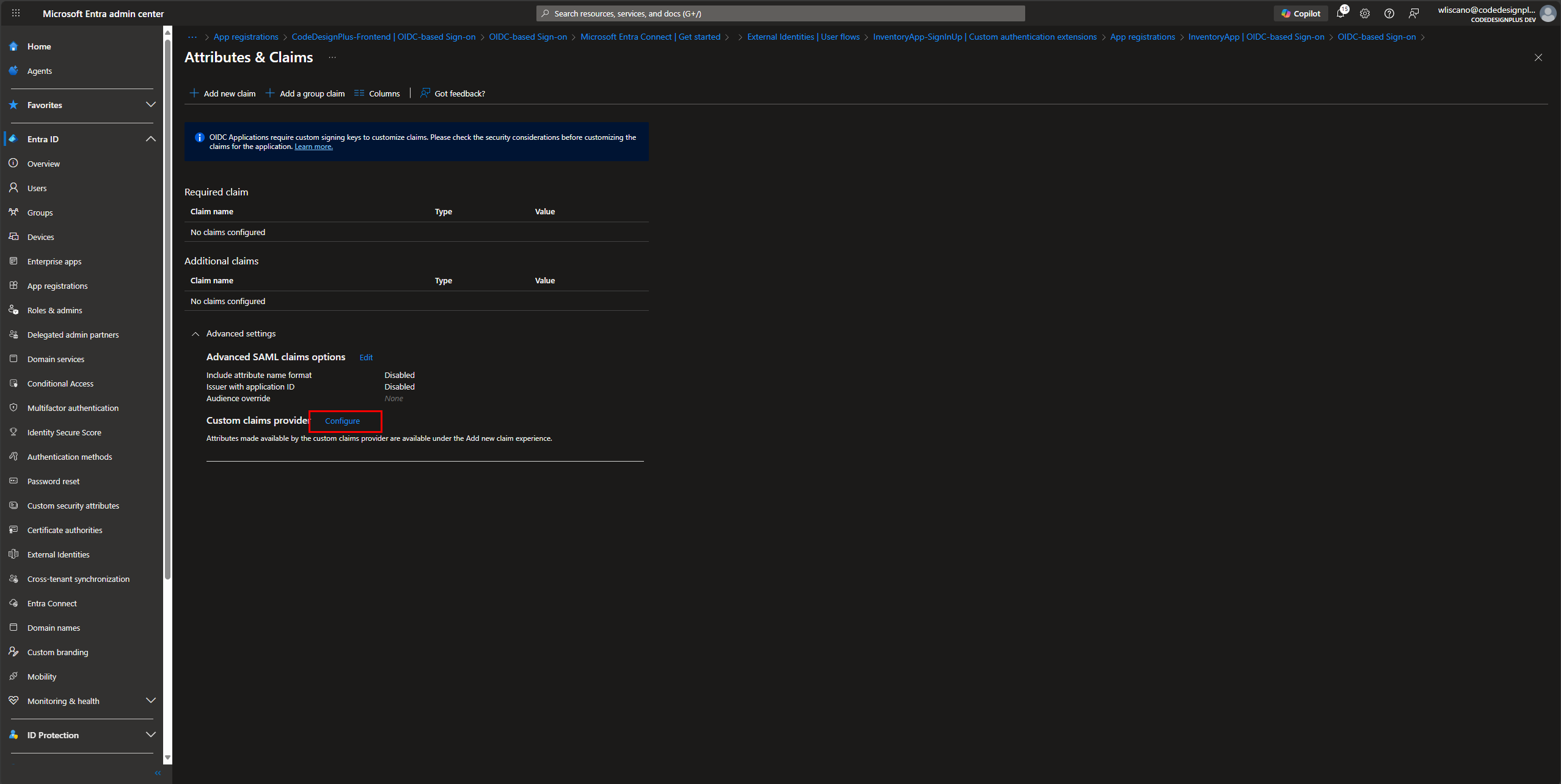 Seleccionando la extensión Token Issuance