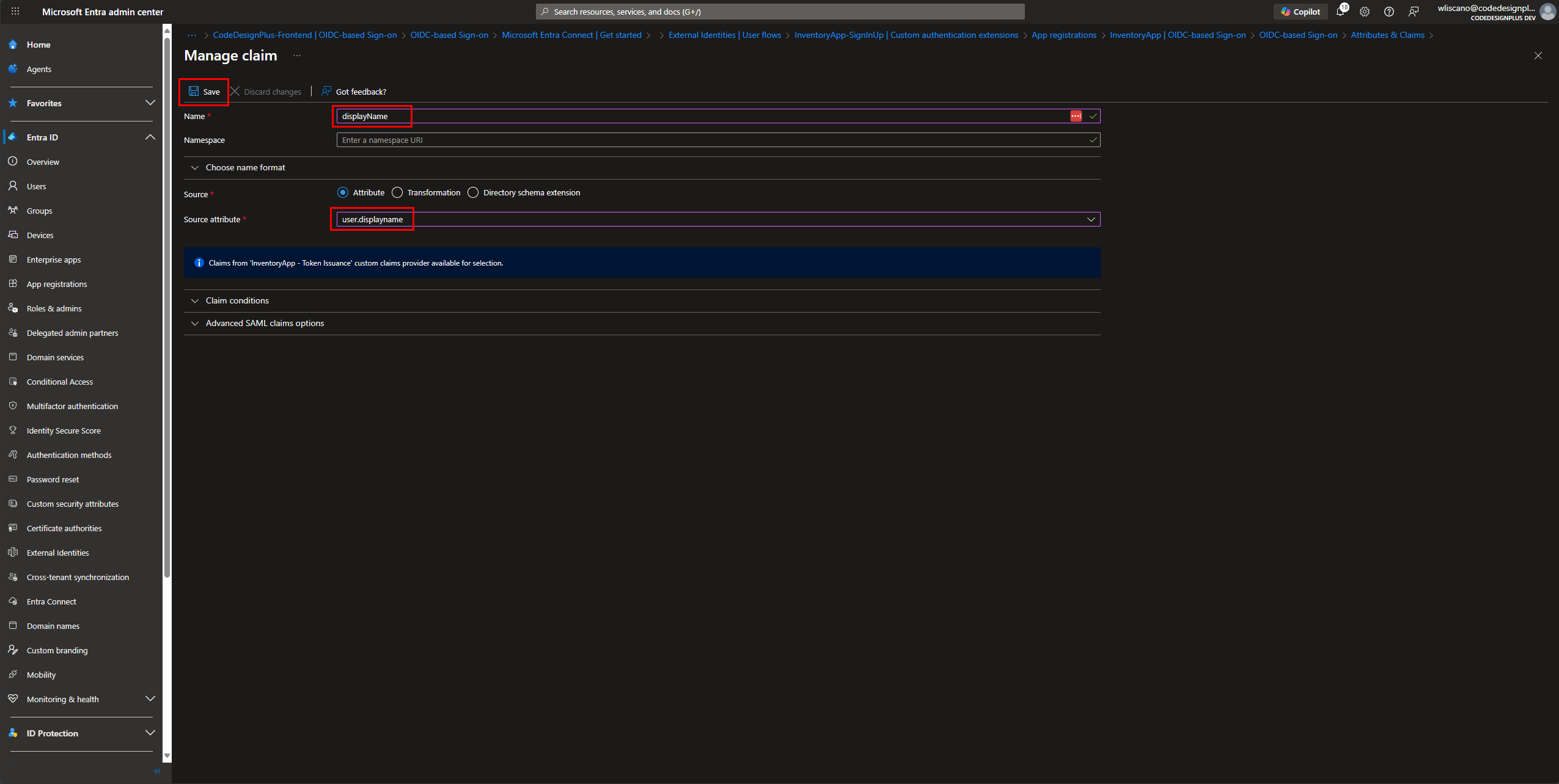 Añadiendo el claim userid