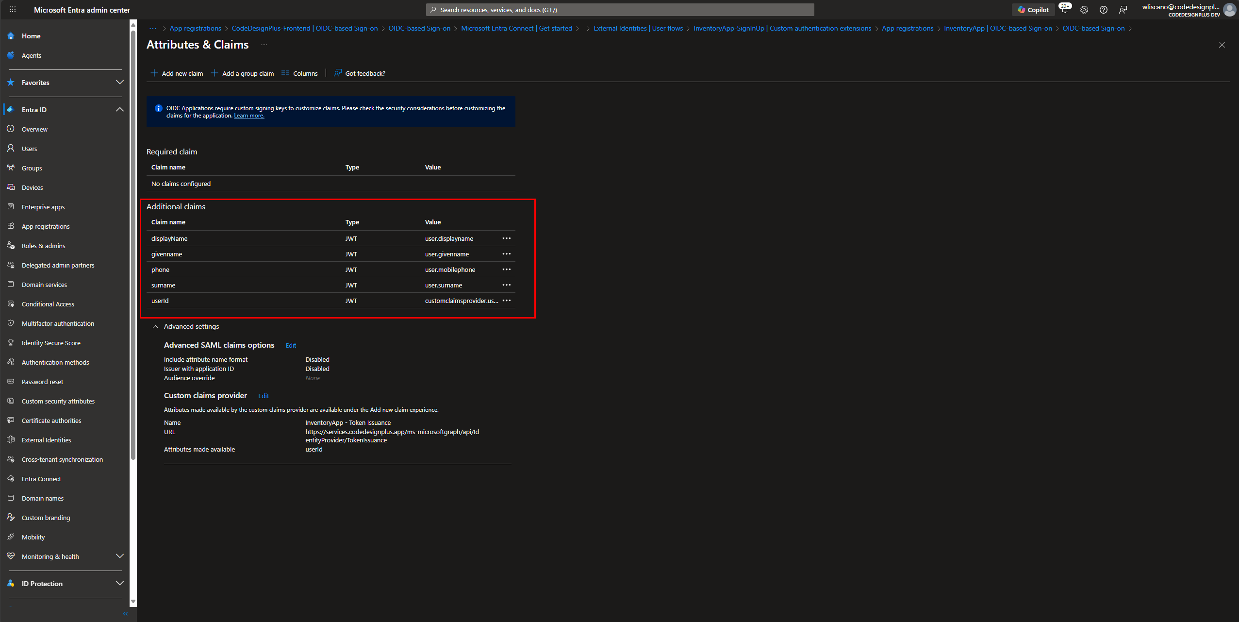 Navegando a Token configuration