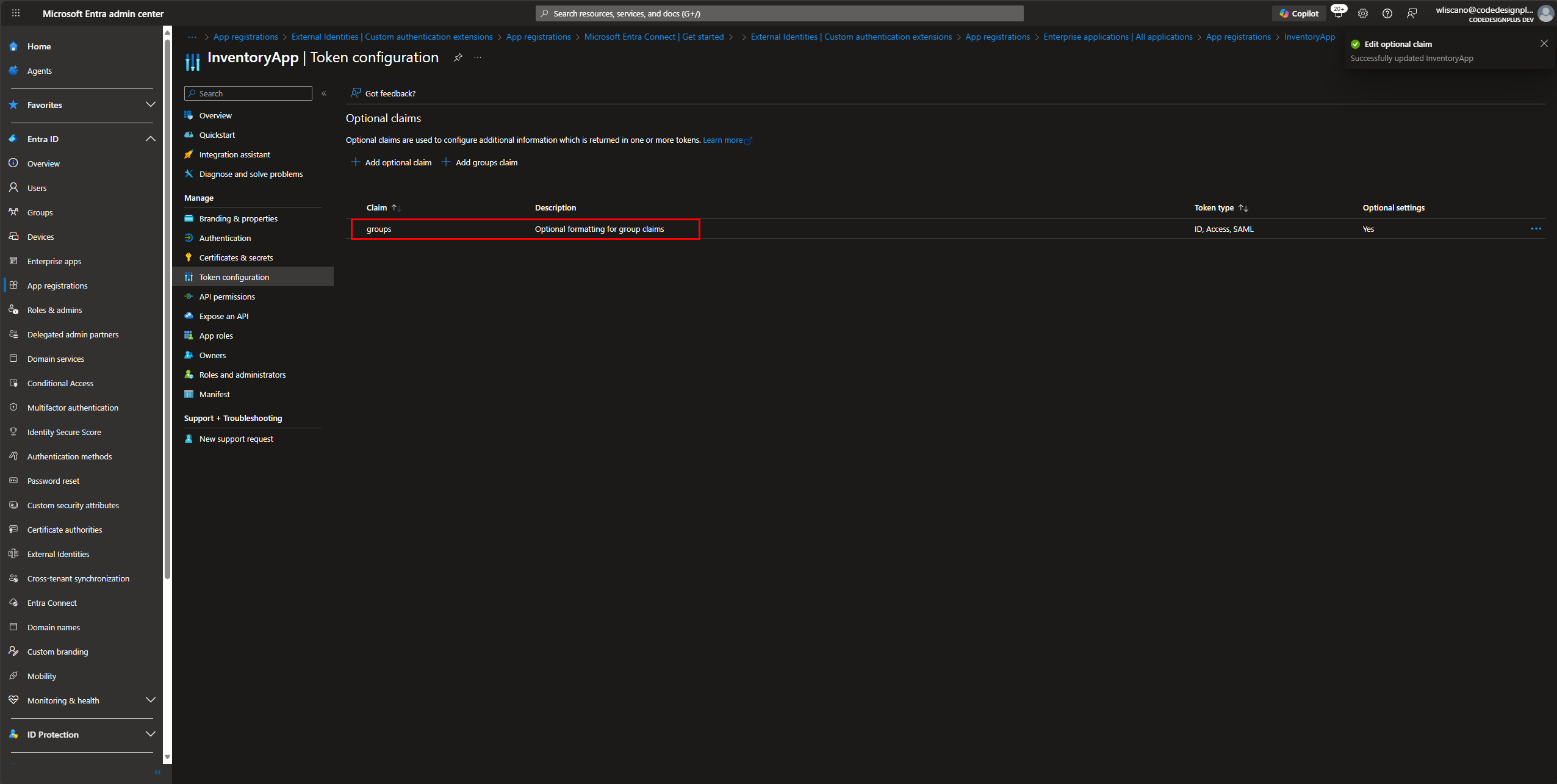 Vista final de todos los claims configurados