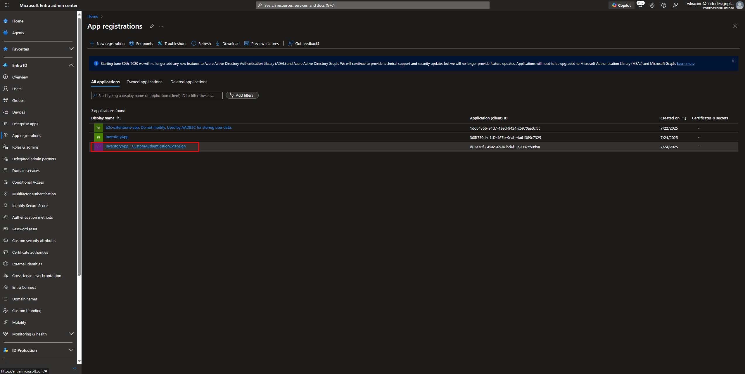 Navegando a API permissions
