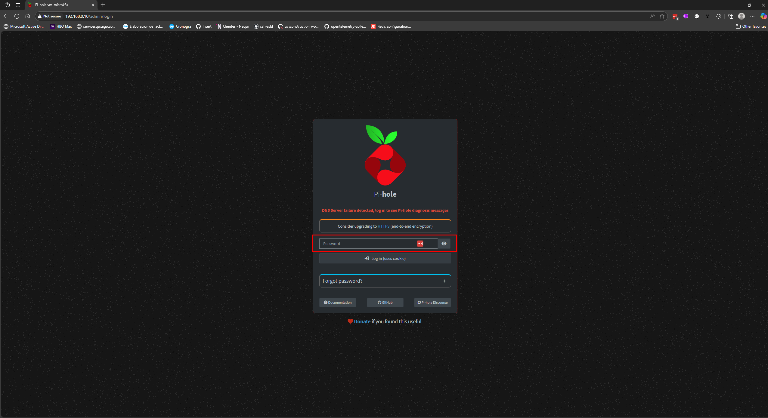 Pantalla de inicio de sesión de Pi-hole