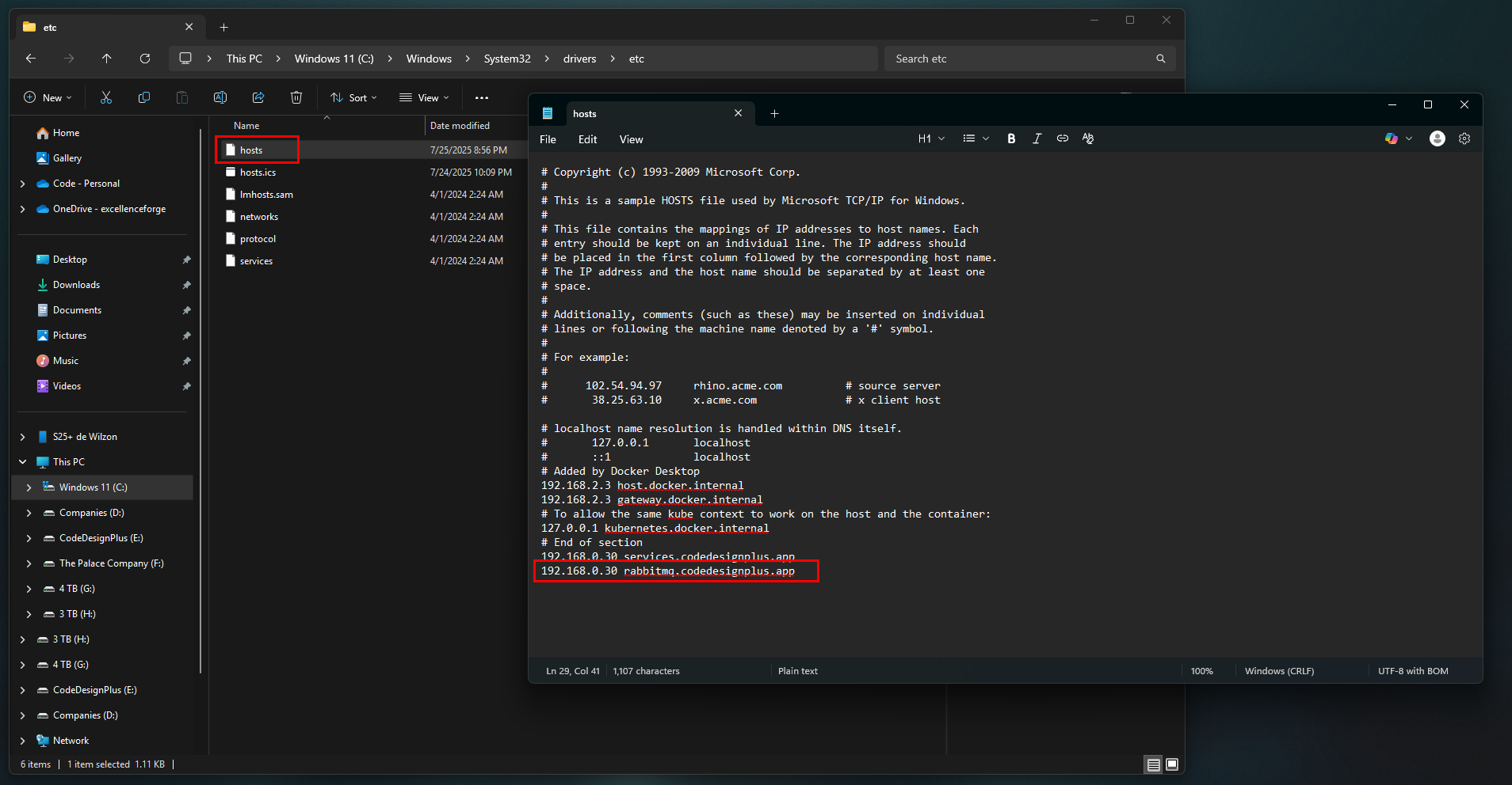 Editando el archivo hosts para RabbitMQ