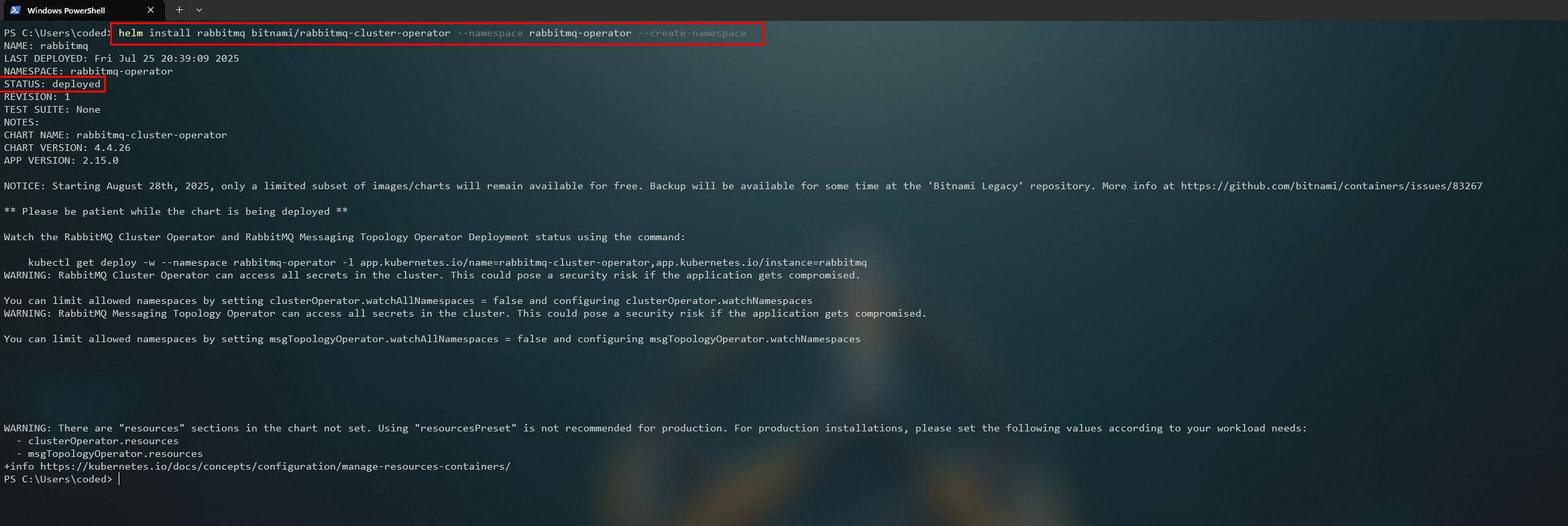 Instalando el RabbitMQ Cluster Operator con Helm