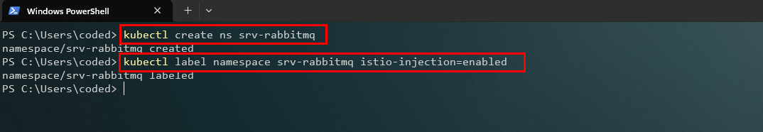 Creando y etiquetando el namespace para RabbitMQ